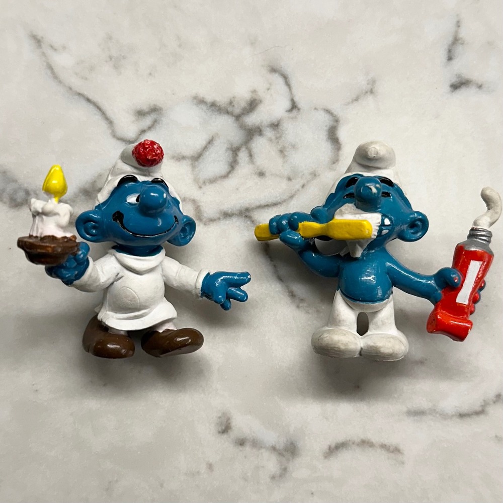 Vintage Smurfs PVC Figures Lot of 7 Peyo Schleich Papa Smurf Miniature Toys - Picture 4 of 16
